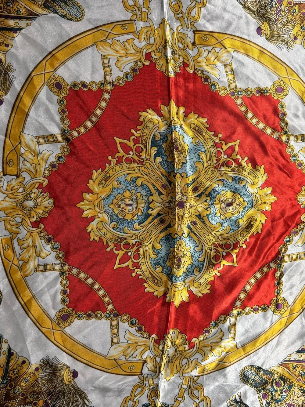 Silk-Feel Red and White Decorative Scarf